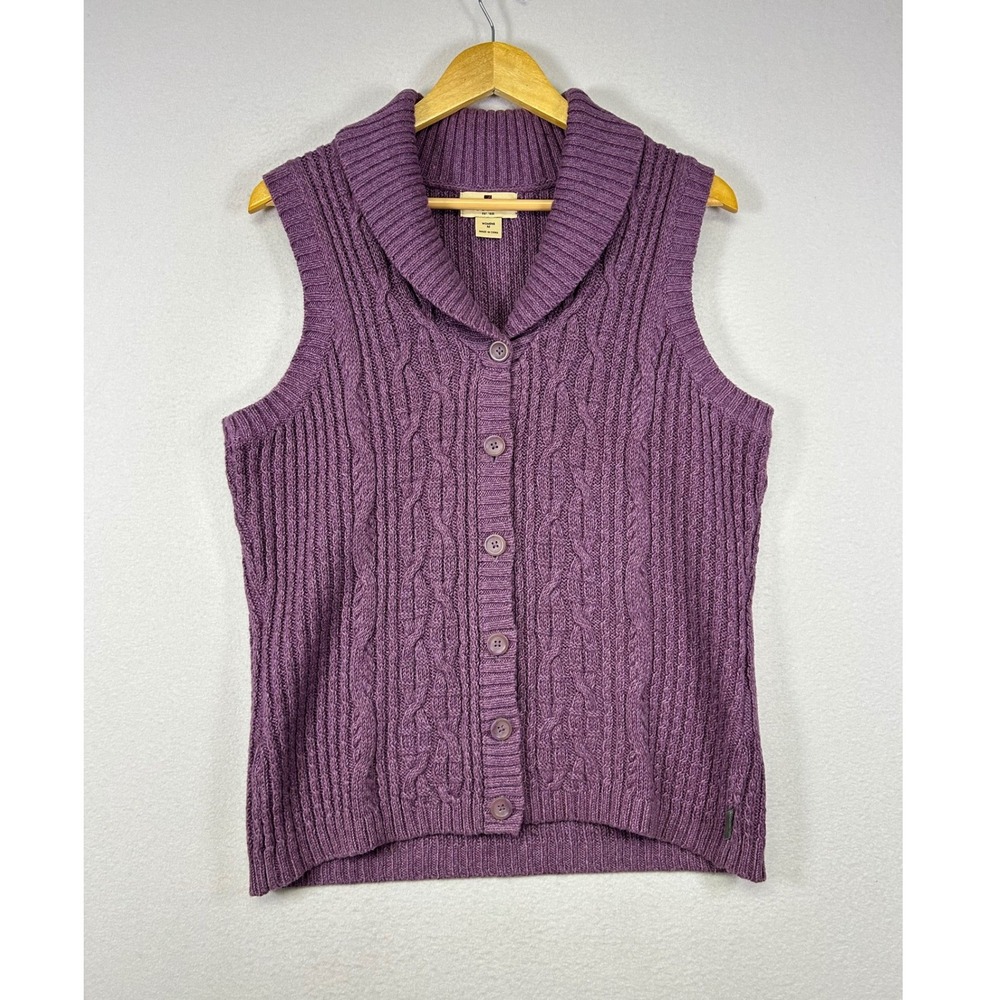 Cabin Core Woolrich Womens M Purple Cable Knit‎ Shawl Collar Button Front Vest